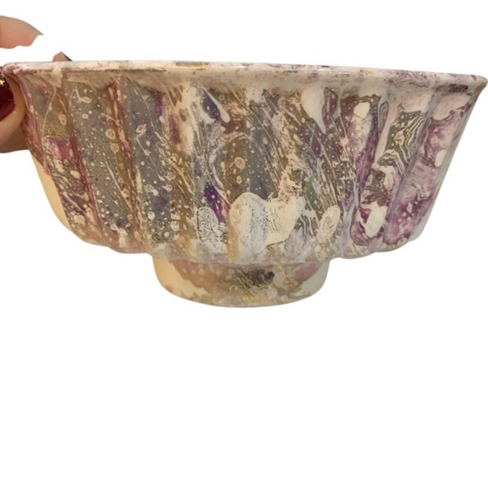 MCM 1957 Lane & Co Van Nuys Calif Abstract Purple silver Cream Decor Bowl footed